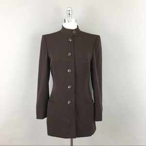 Celine Brown crepe wool button down blazer jacket